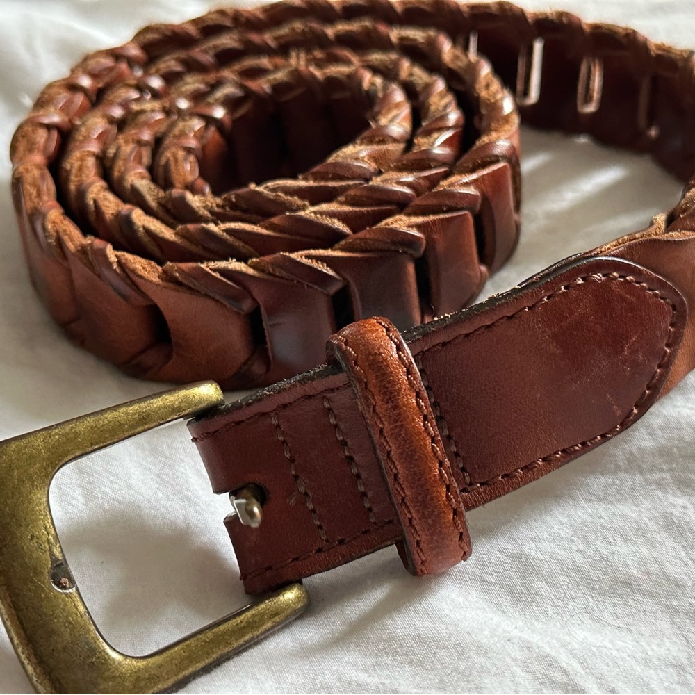 Vintage Cognac Leather Woven Belt Size 34